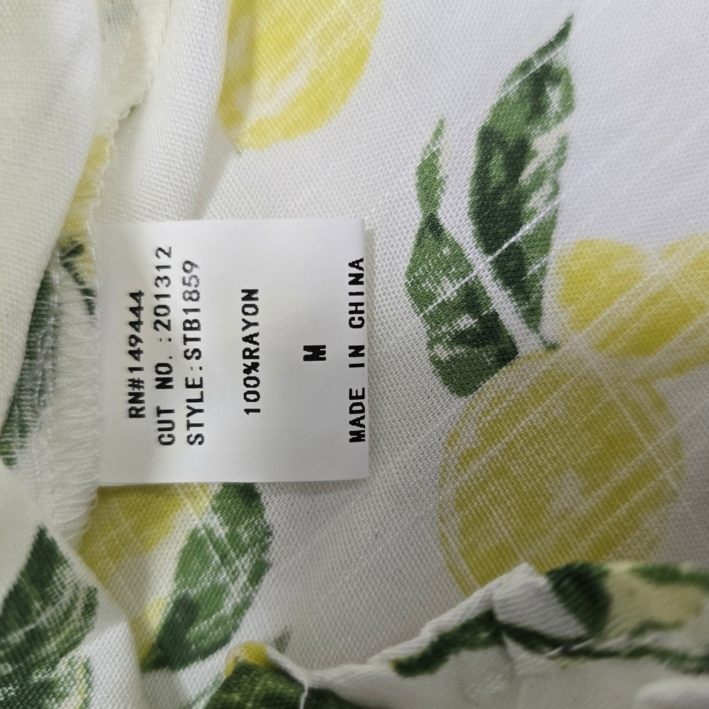 Ember Lemon Print Ruffle Button Front Linen Tank Top Medium Citrus Light Italy - Picture 5 of 8